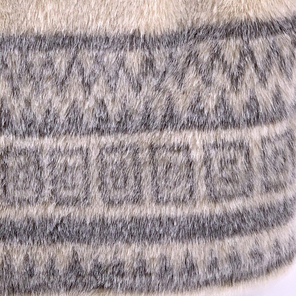 Mondi Escada Beige Faux Fur Vest Geometric Print Zip Front Winter Chic Size 42 - Picture 4 of 5